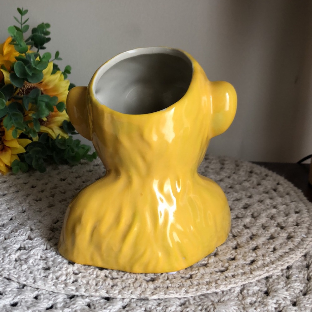 Yellow Ceramic Animal Monkey Bust Planter Pot - Picture 2 of 8